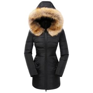 Beinia Valuker Women's Down Parka Black Faux Fur Hood Puffer Size Small
